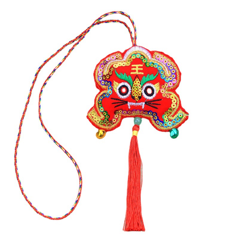 2024 Dragon Year New Dragon Boat Festival Sachet Colorful Braided Rope Children's Halter Embroidered Tiger Head Longevity Lock Necklace Ornament