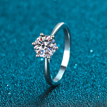 进口莫桑石戒指 925银经典周家六爪镶钻锆石活口抖音直播同款指环