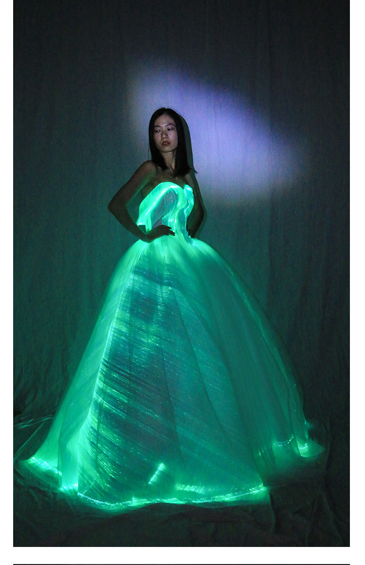发光婚纱创意星空夜光光纤婚纱新娘结婚新款礼服变色智能app控制