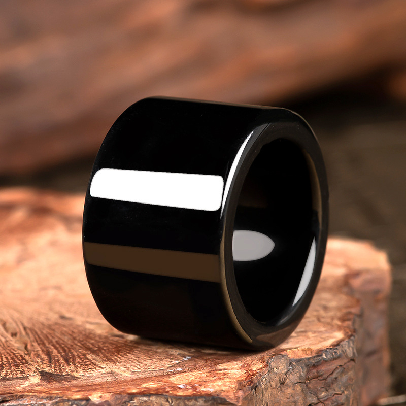 天然墨翠a货翡翠墨玉戒指男士扳指冰种玉石指环手饰四会玉器批发