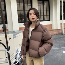 美式短款羽绒服加厚女冬2023小个子肯豆风面包服90白鸭绒美拉德外