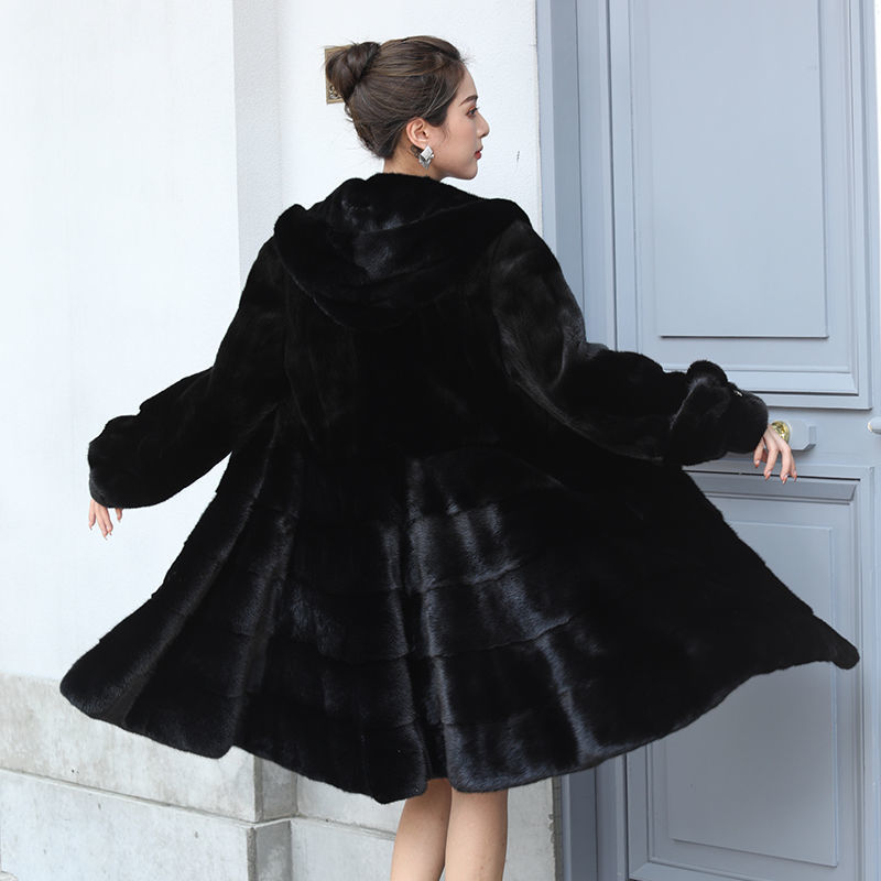 2023新款水貂皮草貂皮大衣女整貂连帽长款过膝大码妈妈修身外套