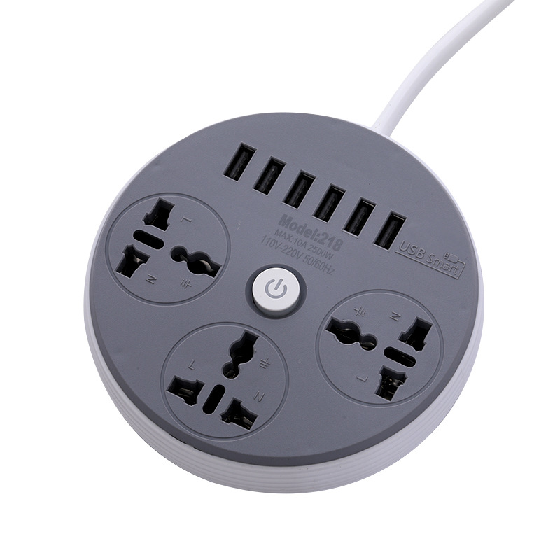 6usb 圆形三孔 带开关吸塑包装接线板 3a充电器外单插座