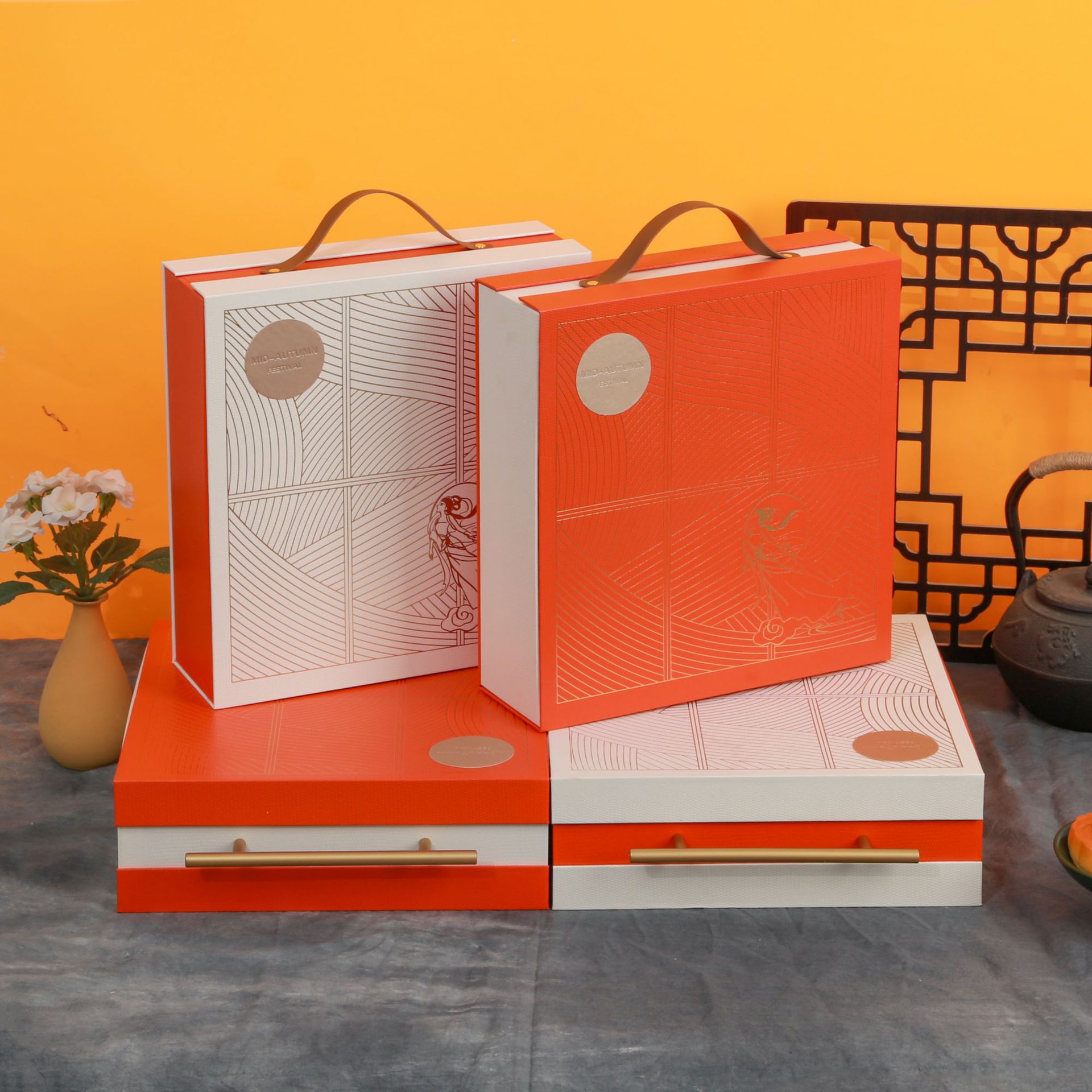 中秋月饼礼盒现货2022年小红书高档6粒8粒手提包装定 制加印logo