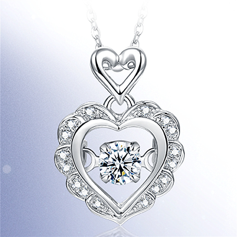 镂空立体爱心形灵动吊坠 闪烁星辰跳动的钻石吊坠心形项链锁骨链