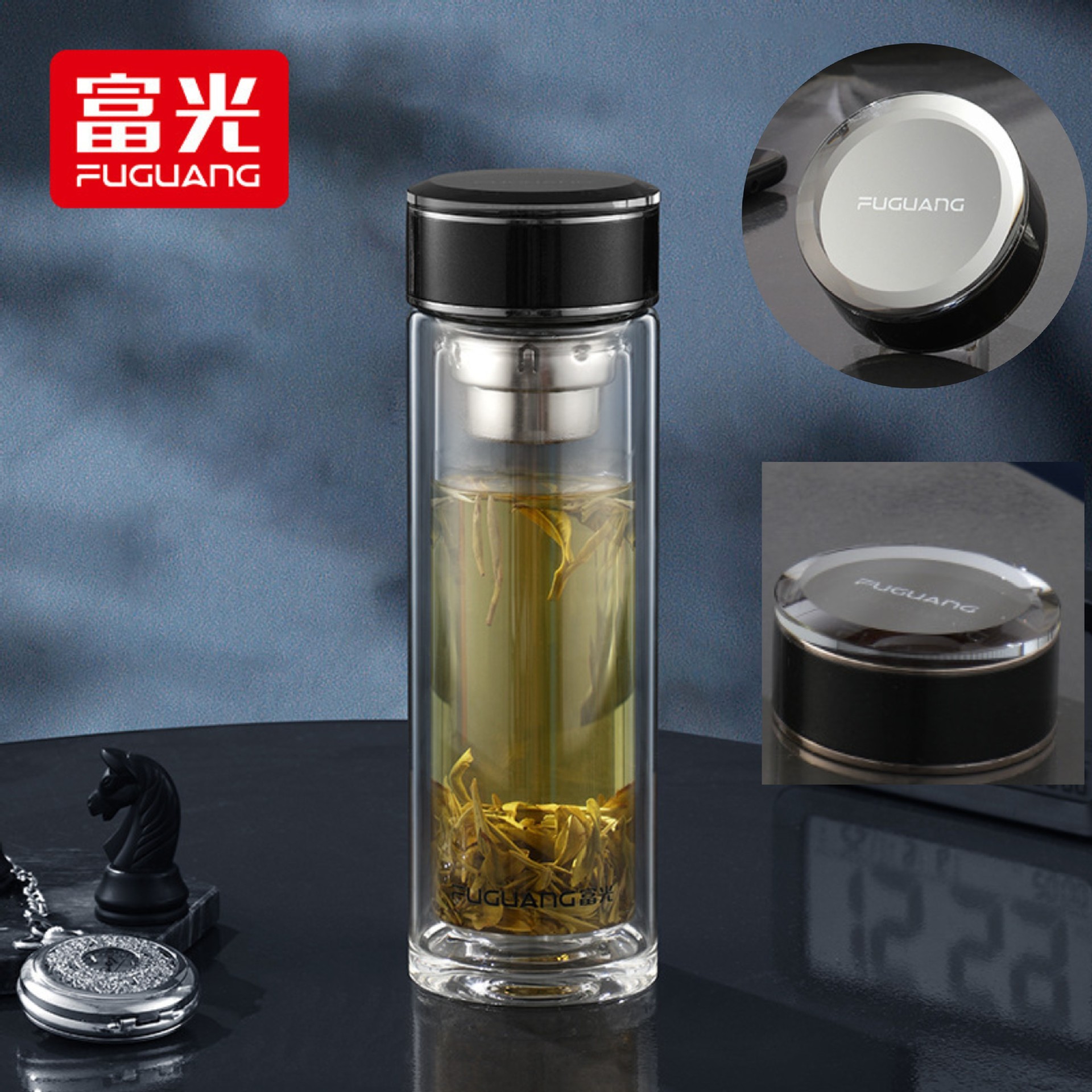 富光2012-330大容量双层玻璃杯男士商务茶杯泡茶水杯刻字logo代发