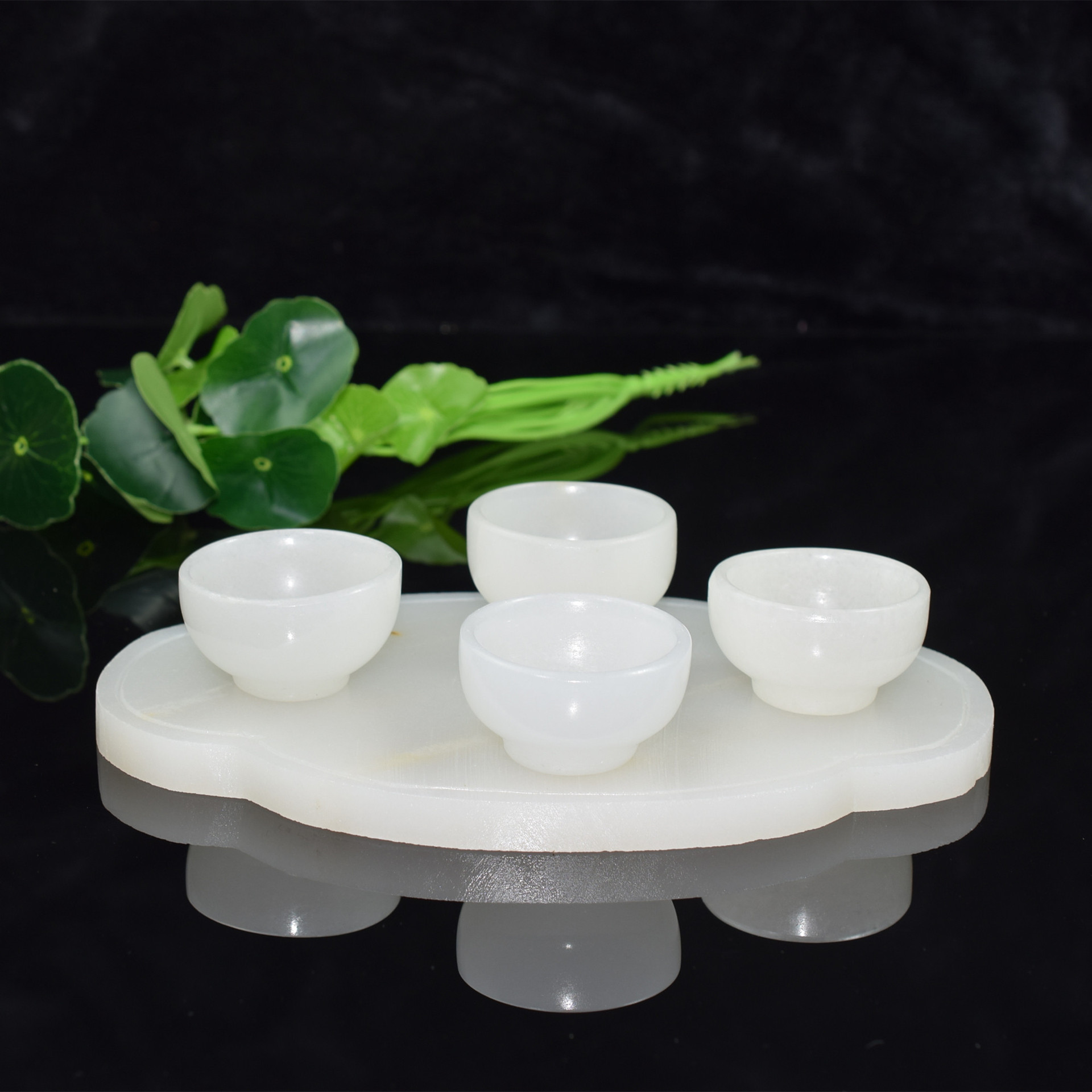 汉白玉白玉茶壶一套茶具福瓜玉壶白玉杯玉器工艺品南瓜摆件居家