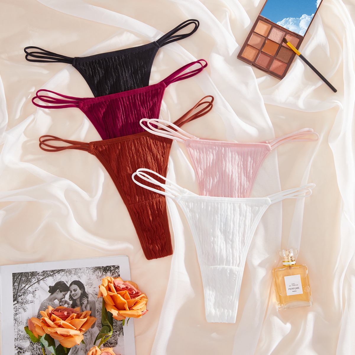 跨境专供多色多码双细带低腰丁字裤欧美新款纯色无痕