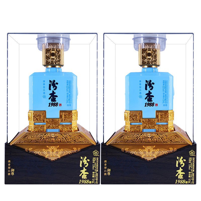 山西汾清香型白酒杏花产地53度青花原浆30皮箱青花礼盒皮盒6瓶