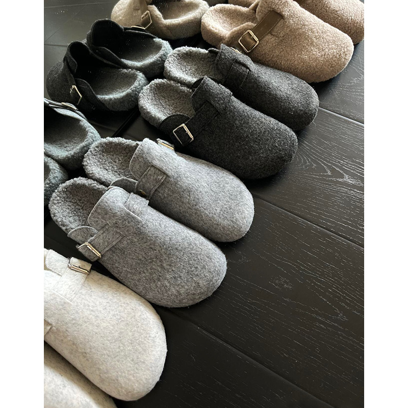 毛毛拖鞋女外穿内增高半女棉鞋加绒633灰色勃肯鞋全包厚底小码