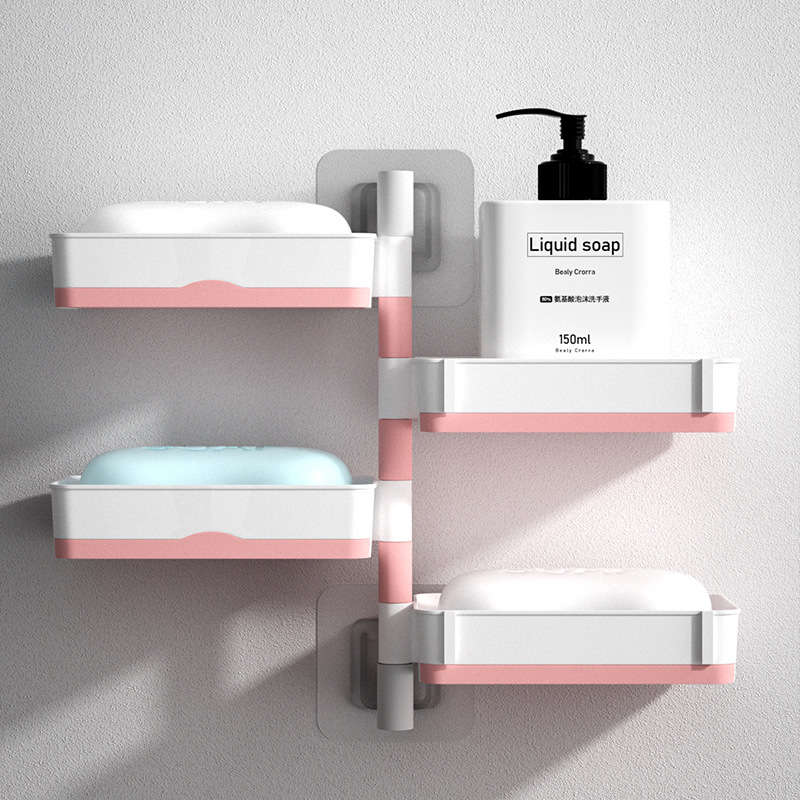 Creative Wall-Mounted Punch-Free Rotating Toilet Home Bathroom Double Layer Drain Soap Box Processable Customization