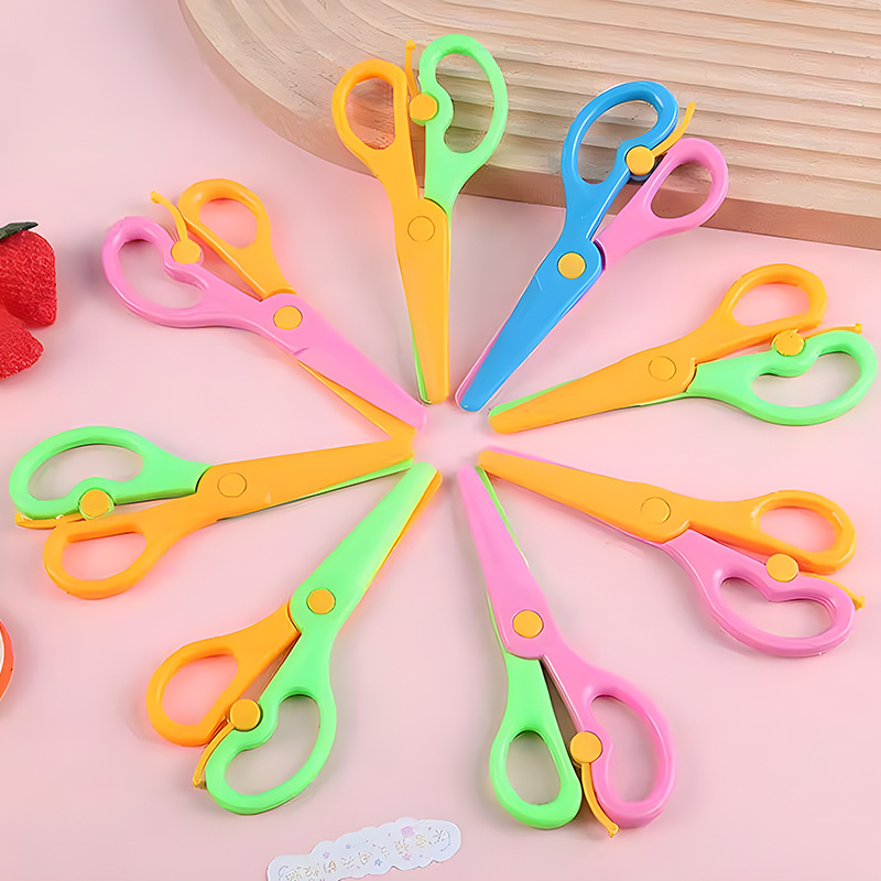 Children's Plastic Scissors Safety Student Scissors Kindergarten Handmade Safety Scissors Anti-Clip Elastic Scissors Diy Toys