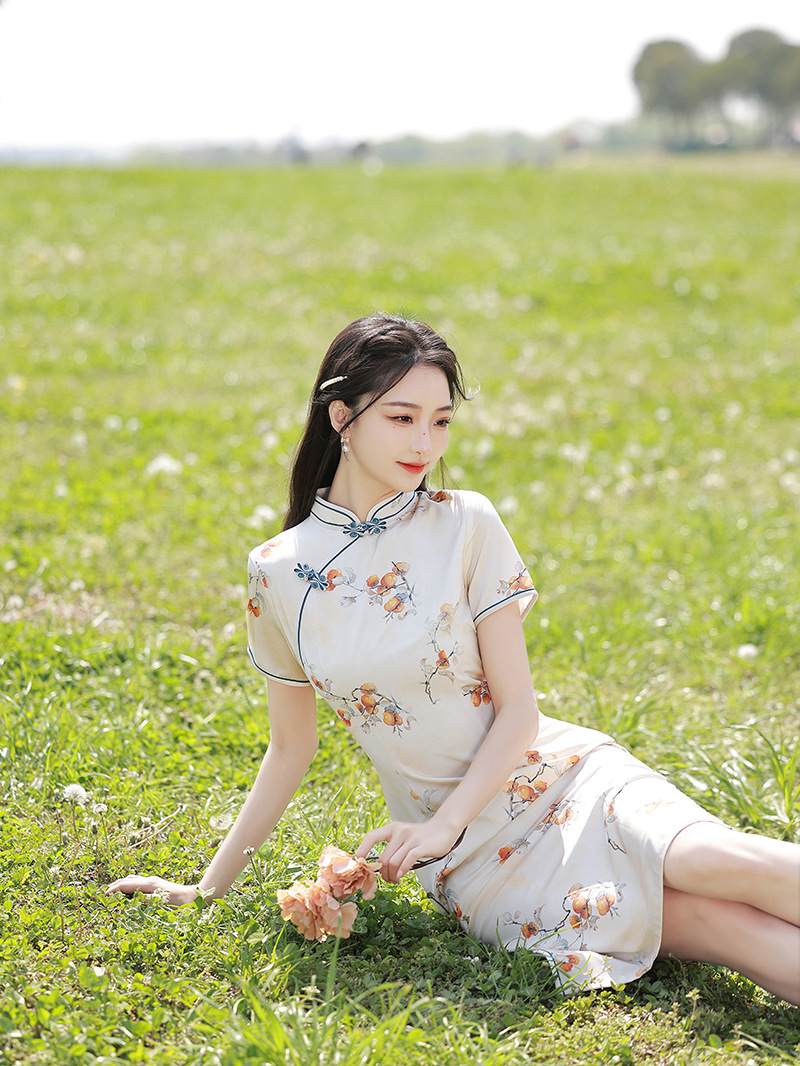 2023年夏新款旗袍中长款中老年修身休闲日常复古老上海旗袍女代发