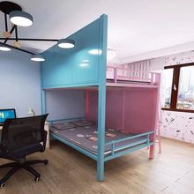 现代简约铁架床高低床铁艺高架床小户型二胎儿童房一儿一女隔断床