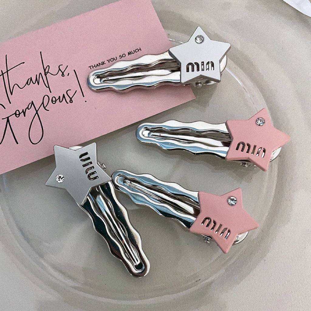 Personalized Five-Pointed Star Metal Duckbill Clip High-Grade Silver Gray Letters Barrettes Diamond-Embedded Bang Clip Small Hairpin Hair Accessories