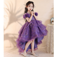 儿童礼服生日公主裙紫色女童主持人花童婚礼小女孩钢琴演出服高端