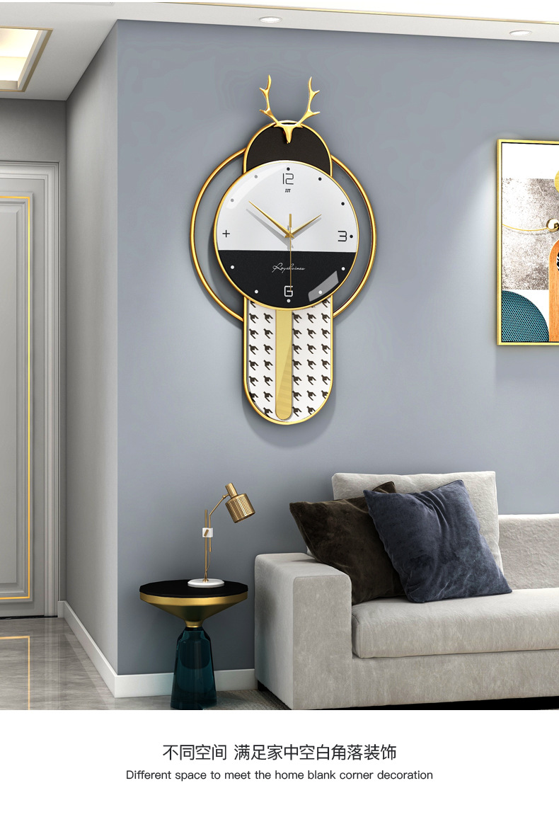 钟表客厅轻奢时尚家用装饰挂表北欧简约时钟挂墙个性创意鹿头挂钟