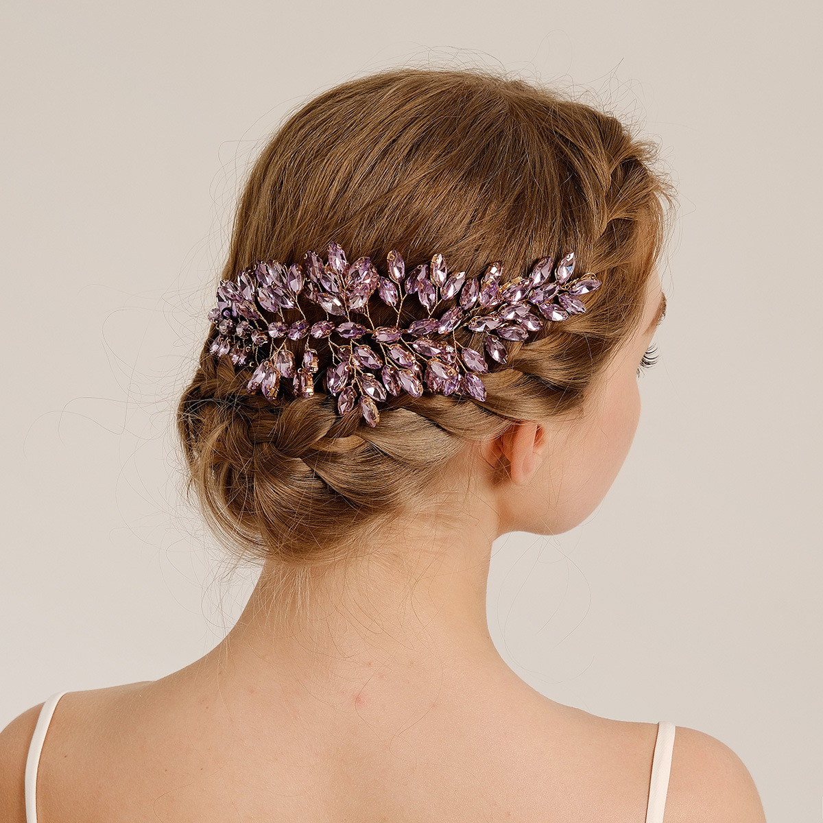 European and American Bride Ornament Crystal Headwear Hair Band Wedding Dress Banquet Hair Accessories Hand-Woven Purple Rhinestone Headband