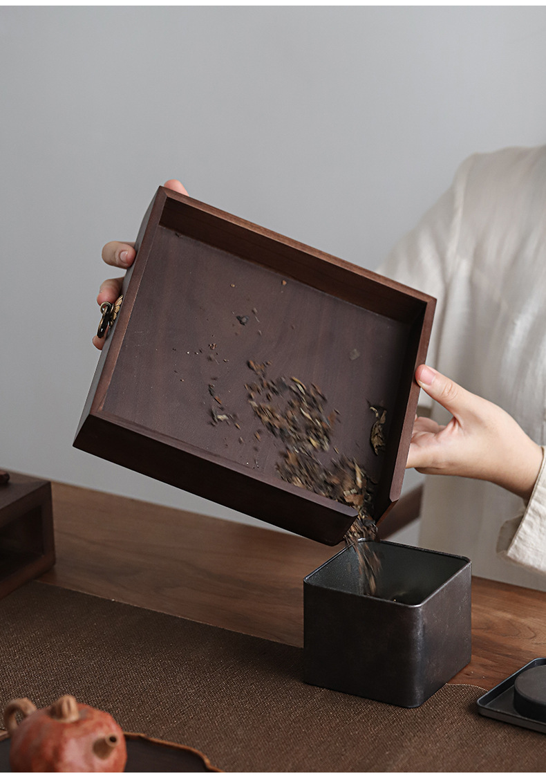 批发黑胡桃实木普洱茶盒多层储藏罐茶饼收纳盒抽屉式茶叶罐分茶盘
