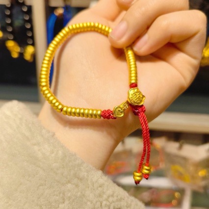 古法沙金国潮新中式如意盘缠手链铜镀金红绳手串转运diy手工编织