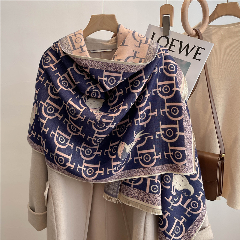 Artificial Cashmere Scarf Women's All-Match Air-Conditioned Room Office Warm Shawl Korean Style Letters Autumn and Winter Windproof Scarf