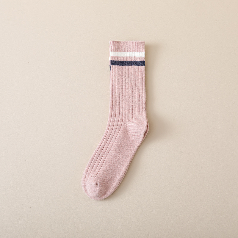 Women's Socks Winter Parallel Bars Cashmere Socks Warm College Style Casual Trend Athletic Socks Breathable Sweat Absorbing Socks