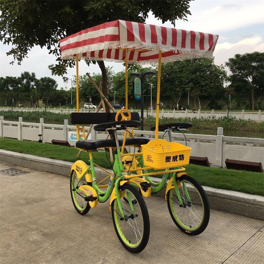 情侣骑踩三人项目双排四轮脚三人自行车亲子户外旅游观光 三人