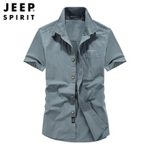 JEEP SPIRIT 休闲时尚棉质短袖衬衫男居家日常潮上衣男0876