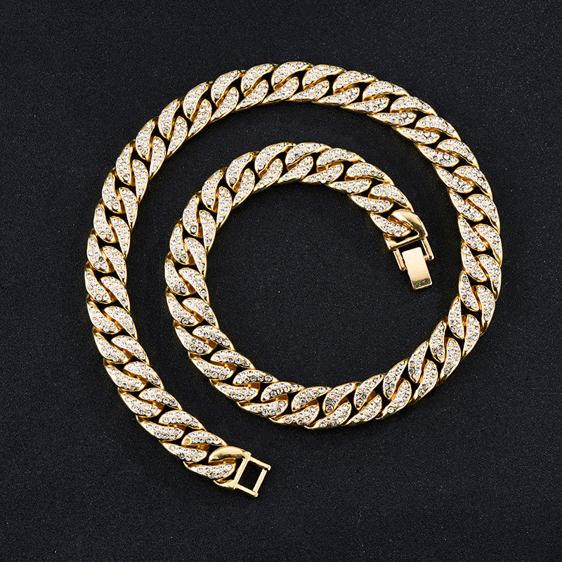 亚马逊热卖ins风镶钻时尚古巴链嘻哈潮男cuban chain项链跨境专供