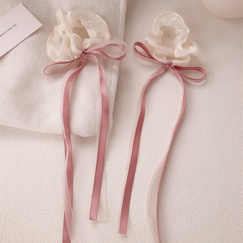 粉色飘带蝴蝶结大肠发圈少女甜美扎发头绳高马尾橡皮筋发绳发饰