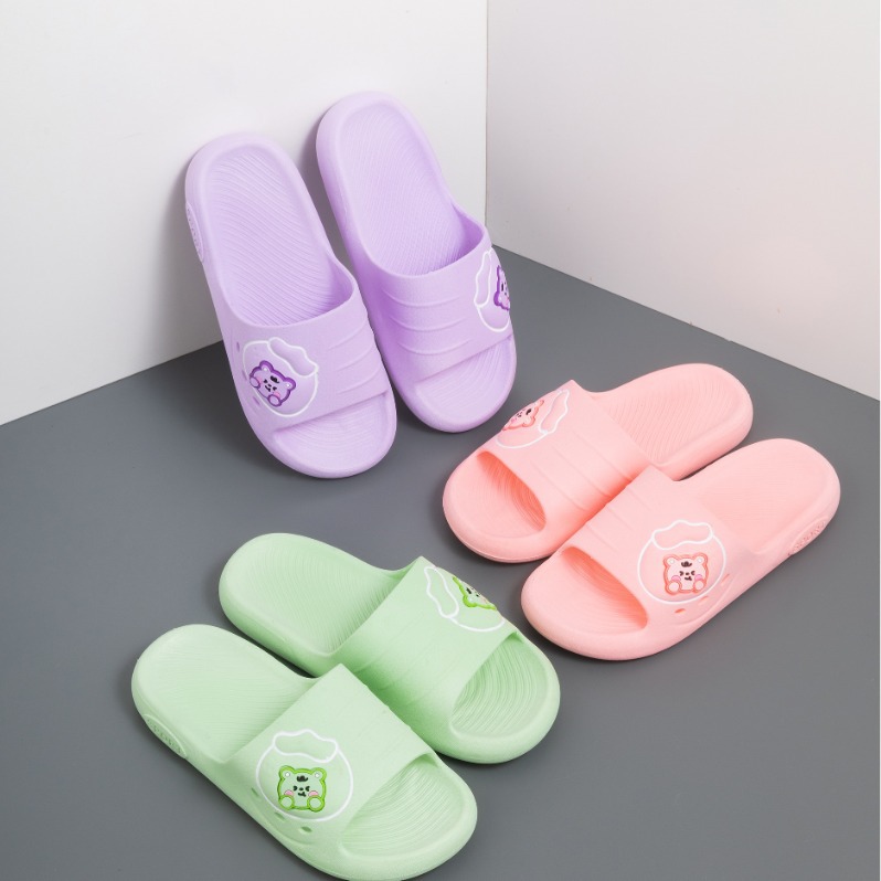 批发橡塑软底套趾纯色女拖鞋 室内外卡通防滑一字拖 注塑软底女拖