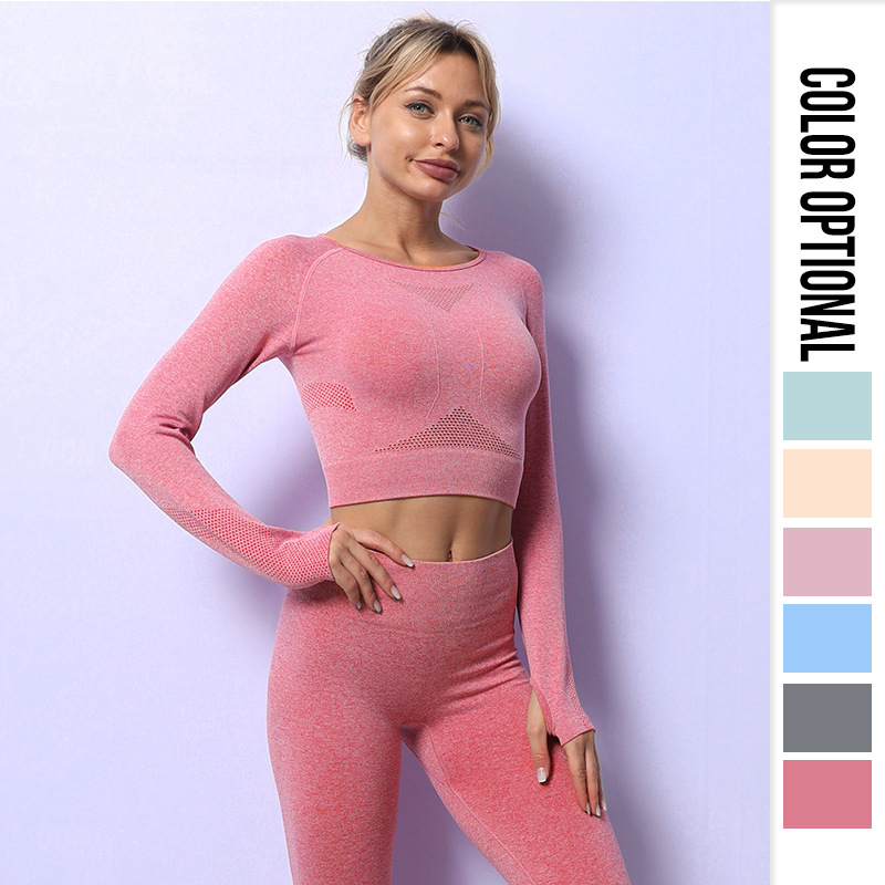 European and American Seamless Yoga Clothes Long-Sleeved Sports Top Hollow Elastic Quick-Drying Skinny Running Fitness Clothes Yoga Jacket