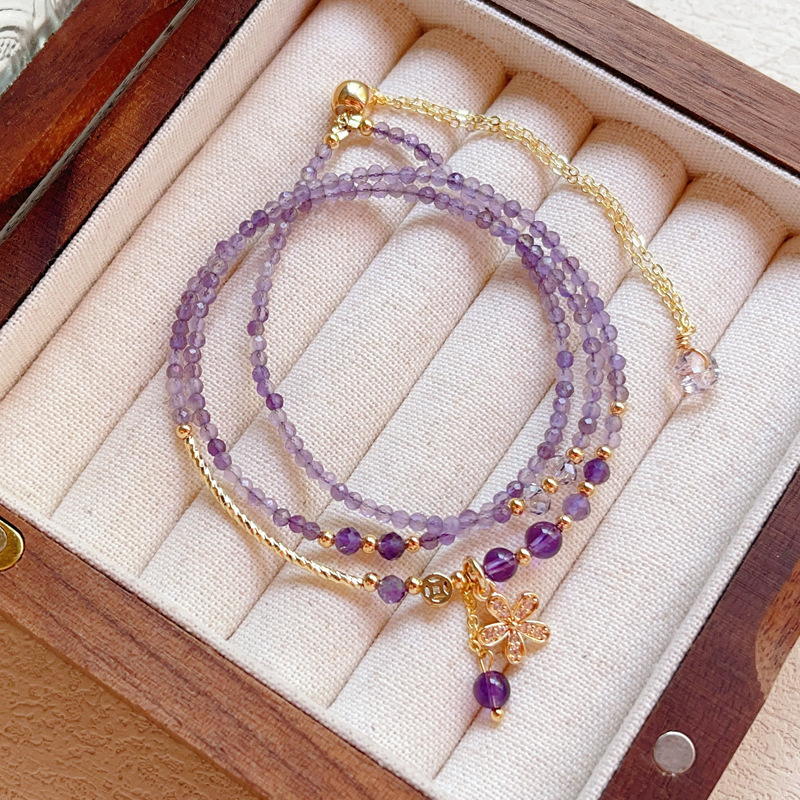 紫水晶 多宝两用手链项链 晶莹剔透 水晶切面三圈可调节手串手链