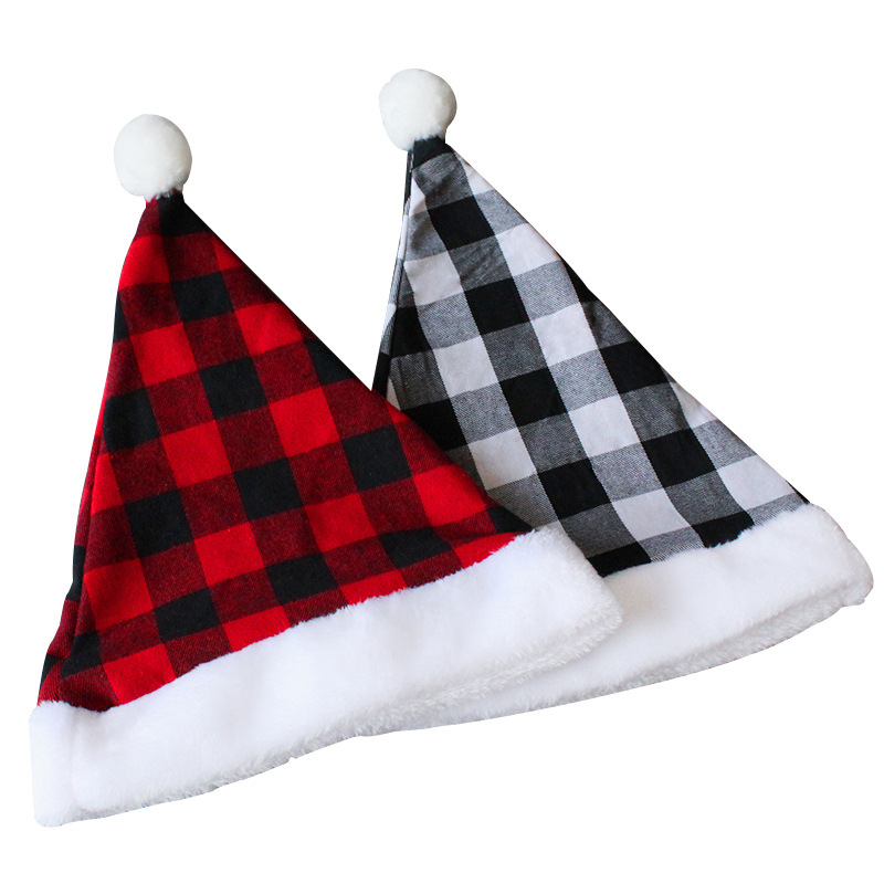 Hong Kong Love Cross-Border New Christmas Supplies Decoration Props Holiday Dress up Hat Checked Cloth Christmas Hat