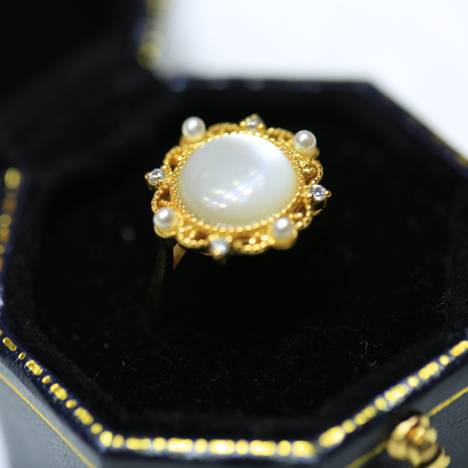 银镶天然深海有机宝石百贝母戒指复古宫廷风戒指-阿里巴巴