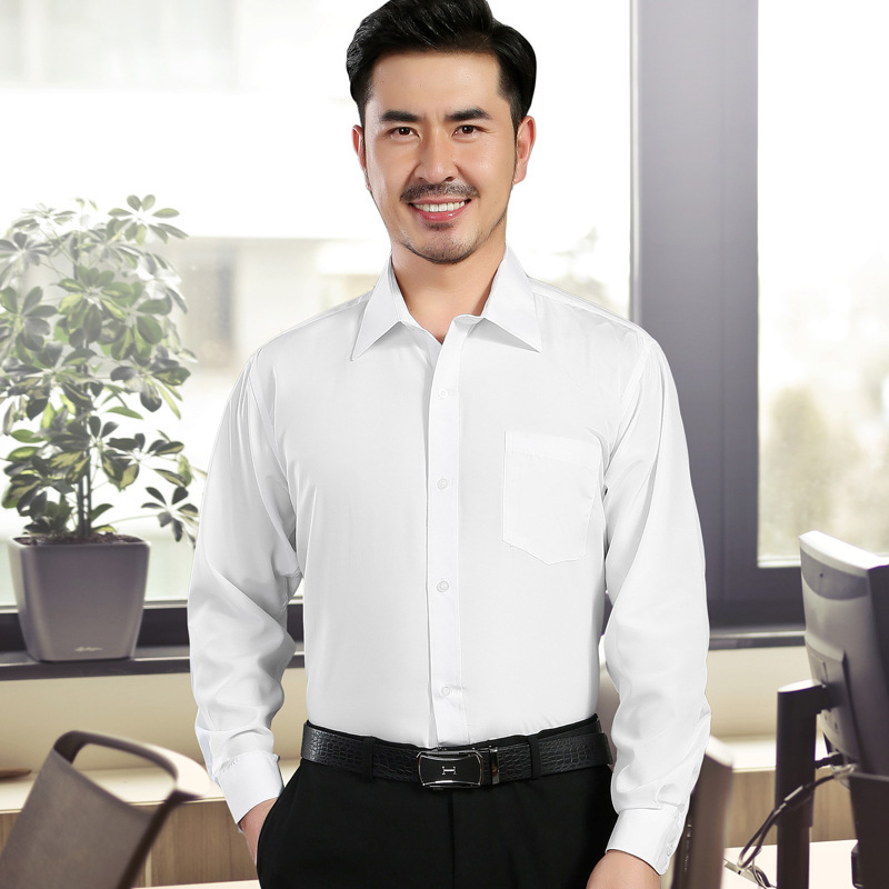 男士夏季薄款白衬衫职业装 白色商务正装长袖衬衫衬衣男款