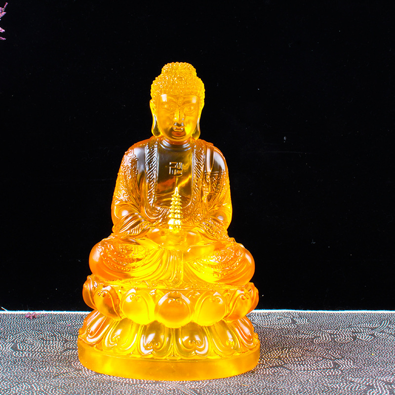 水琉璃三宝佛释迦牟尼佛阿弥陀佛药师佛居家客厅佛堂佛具像佛摆件