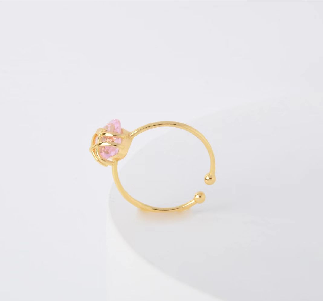 芭比公主钻石城堡爱心戒指个性澳宝粉色心形幸运戒指情侣闺蜜礼物