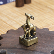仿古汉代黄铜鹿钮子母铜印章双鹿套章摆件手把件金属古玩收藏跨境
