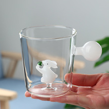 批发高硼硅玻璃早餐杯动物卡通杯子新款中式办公杯球把开口玻璃杯
