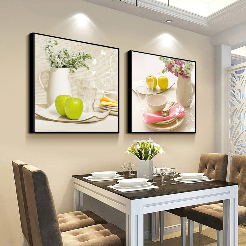 餐厅装饰画现代简约墙画新家挂画两联饭厅壁画餐桌水果酒杯厨房画