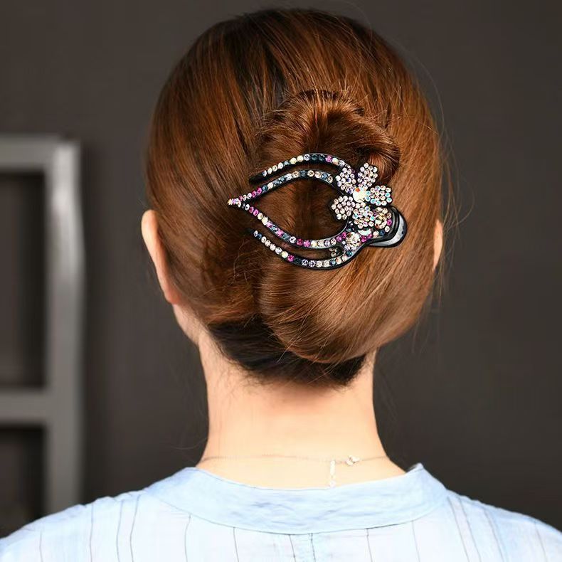 新款发夹女水钻鸭嘴夹抓夹后脑勺优雅发卡头饰三齿夹大号横夹发饰