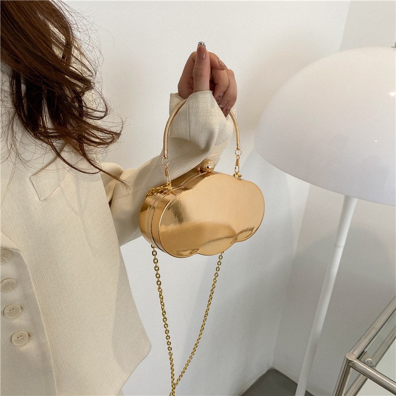 New Fashion Metal Alloy Cloud Bag All-Matching Shiny Lipstick Box Bag Casual Simple Shoulder Bag