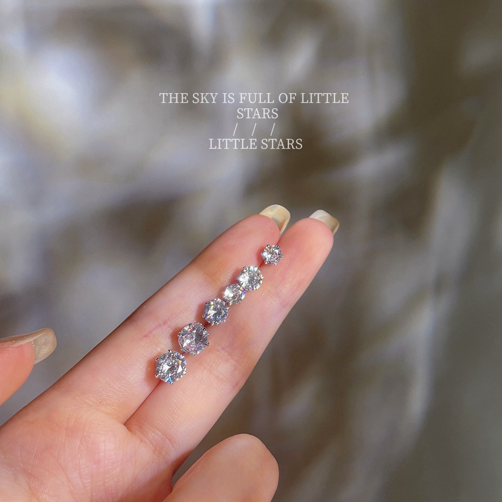 Wearable While Sleeping Ear Studs!! Super Flash YILI Diamond Zircon S925 Tremella, a Kind of Semi-Transparent White Fungus Bone Nail Simple and Small Earrings Female