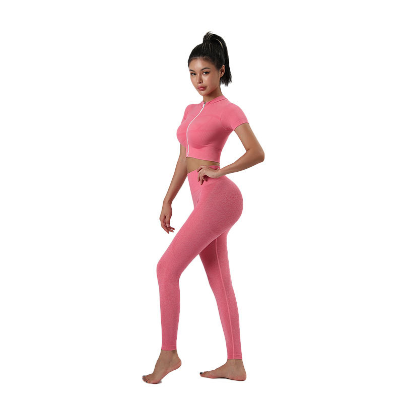 New Yoga Wear Suit Zipper Cardigan Outerwear Top Tight Trousers Fifth Pants Sports Running Leisure Slimming