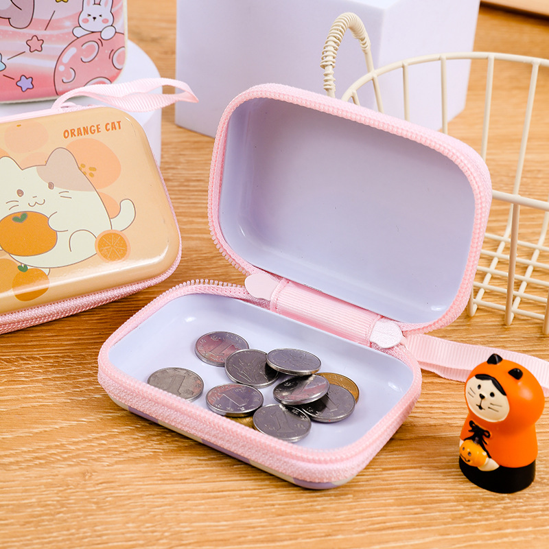 New Tinplate Coin Purse Mini Children's Rectangular Zipper Bag Cartoon Coin Earphone Cable Key Storage Bag