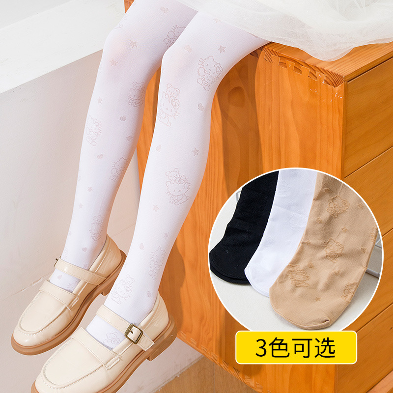 儿童连裤袜春夏薄款儿童宝宝白色打底裤镂空kt猫连脚裤防蚊袜批发