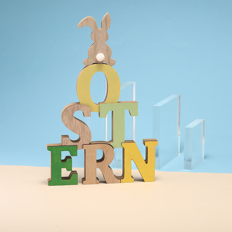 复活节木质摆件 简约字母兔子摆饰 工艺品家居装饰品办公桌面摆件