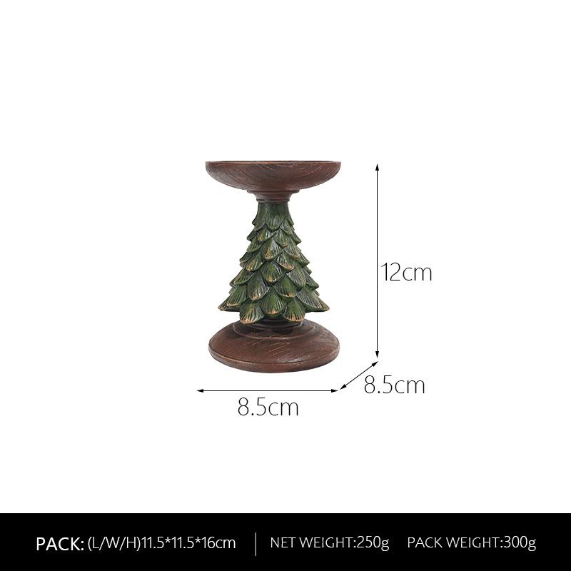 Retro Christmas Tree Candlestick Decoration Ins Style European Home Living Room Desktop Decorative Crafts Resin Candlestick