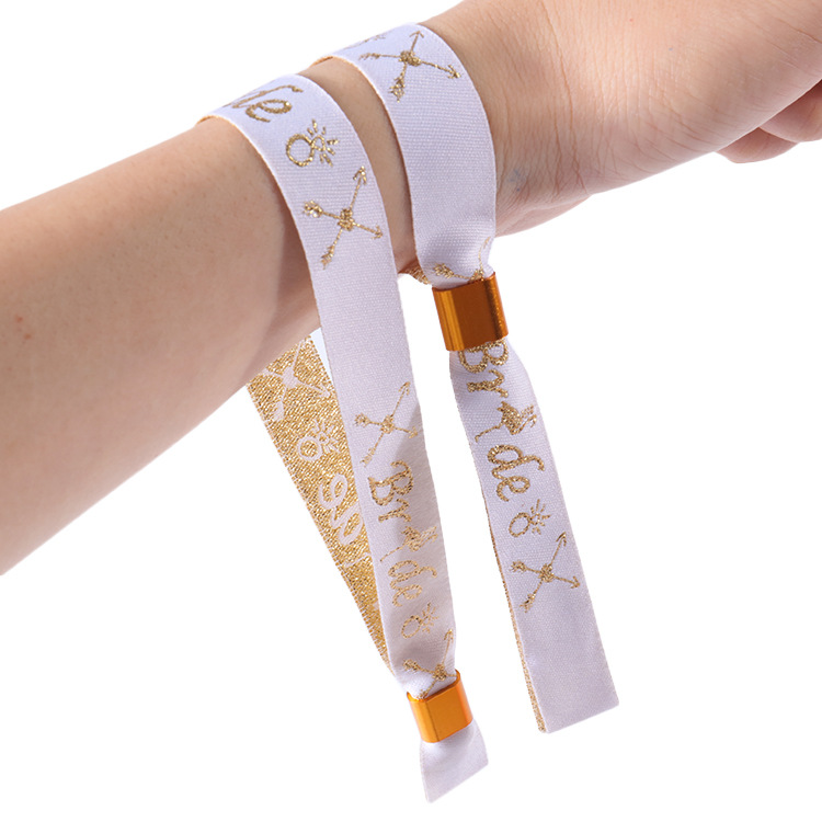 厂家供应编织手环布带手腕绳 金色圆珠扣小短绳活动会织唛手腕带